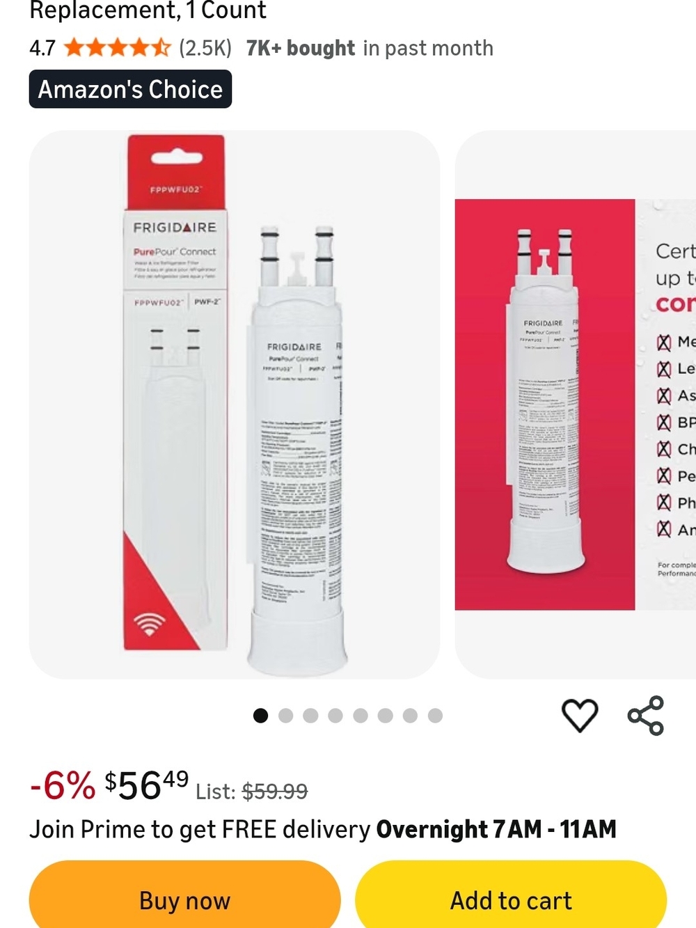 FRIGIDAIRE PurePour Connect Water & Ice Refrigerator Filter FPPWFU02 PWF-2